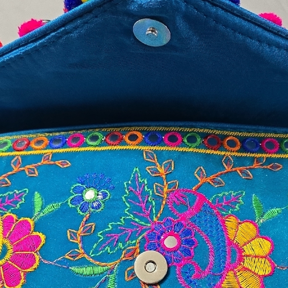 Swadeshi Desire Colorful Embroidered Clutch with Blue Accents - Picture 4 of 7